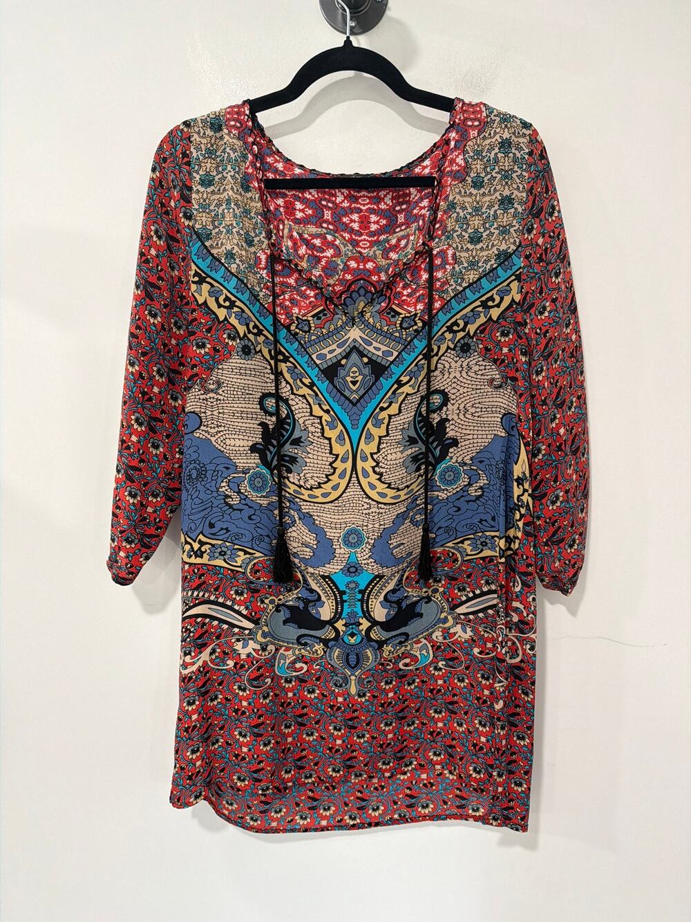 Tolani Silk Kimono Dress Red Blue Multi Size L